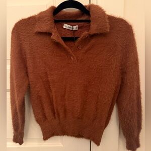 ZARA Knitwear Cropped Fuzzy Polo Shirt NWT